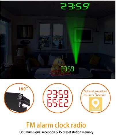 Time Projection Double Alarm FM LED Clock