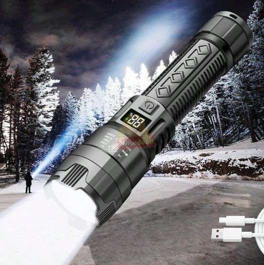 ABS Zoom Flashlight up to 2000 Lumens, Built in Lithium Battery, Digital Battery Display