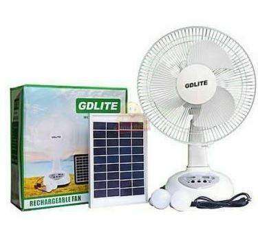 12-inch Rechargeable SOLAR or AC/DC Fan With 2 LED Lights