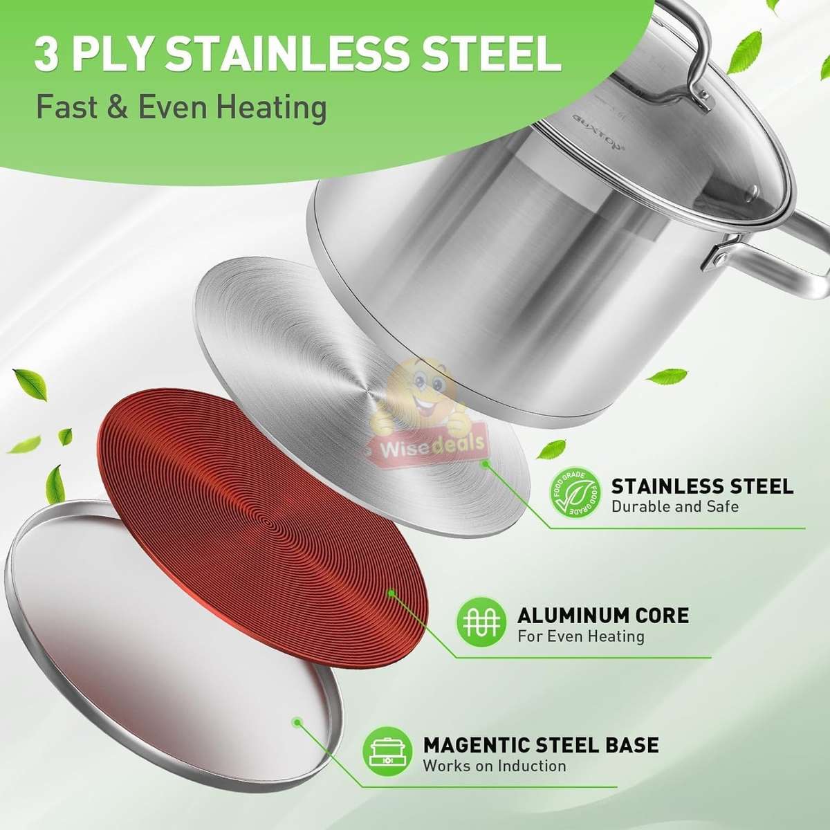 15 Piece Stainless Steel Mirror Polished Cookware set