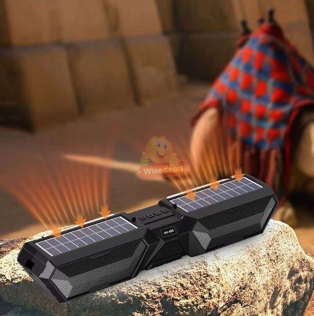 Solar Bluetooth Soundbar Wireless Stereo Dual Antenna Phone Charger TF FM USB Phone Holder