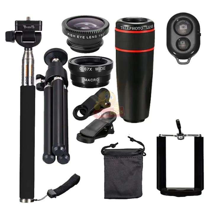 10 in 1 Bluetooth Cell Phone Lens Kit with Tripod & Selfie Stick - 8X Magnification
