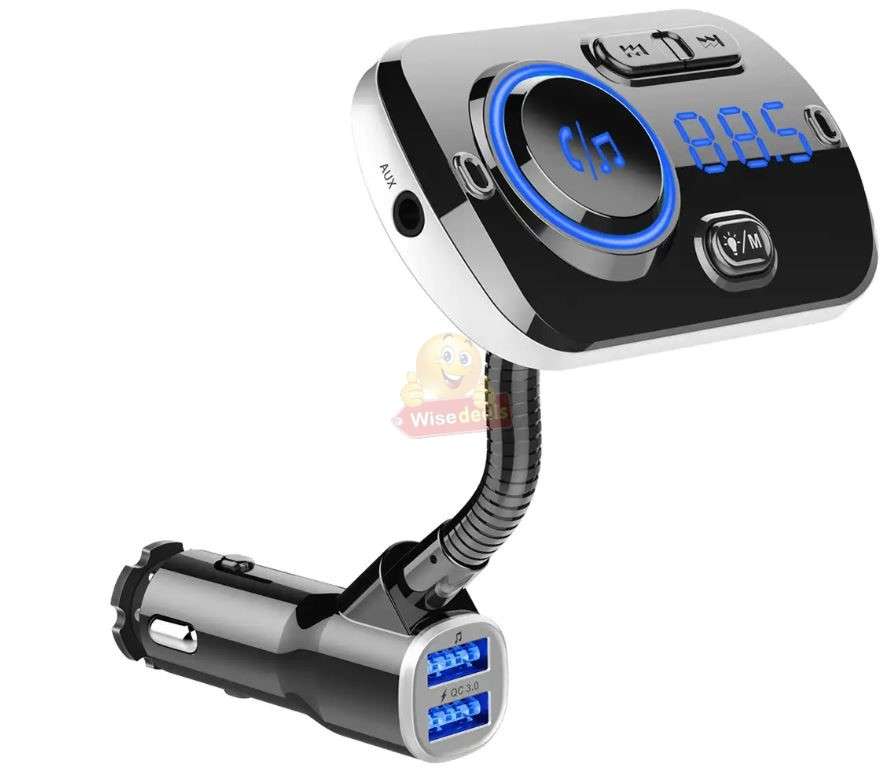 Car FM Bluetooth Transmitter with Google voice assistance and 2 charging ports