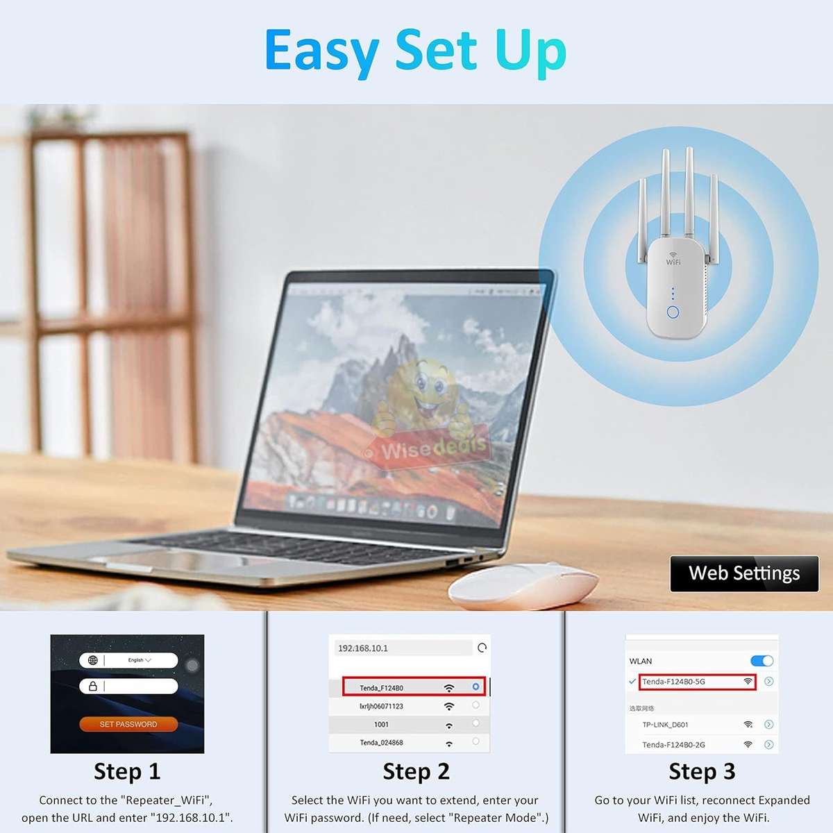 WiFi Extender, 4 Antennas for a Stronger Signal, Extend your WIFI signal up to 300m