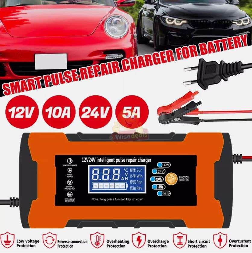 12V 10A -24V 5A Intelligent Pulse Repair LCD Display Battery Charger - START R1 ONLY