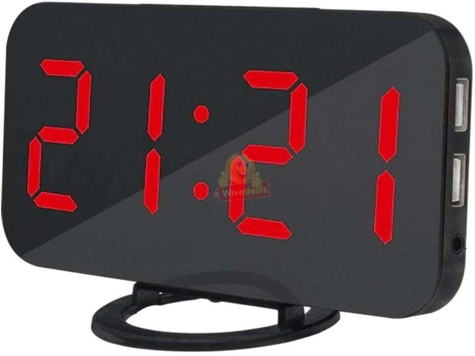 Large LED Display Digital Alarm Clock with Dual USB and AUX -Black & Red