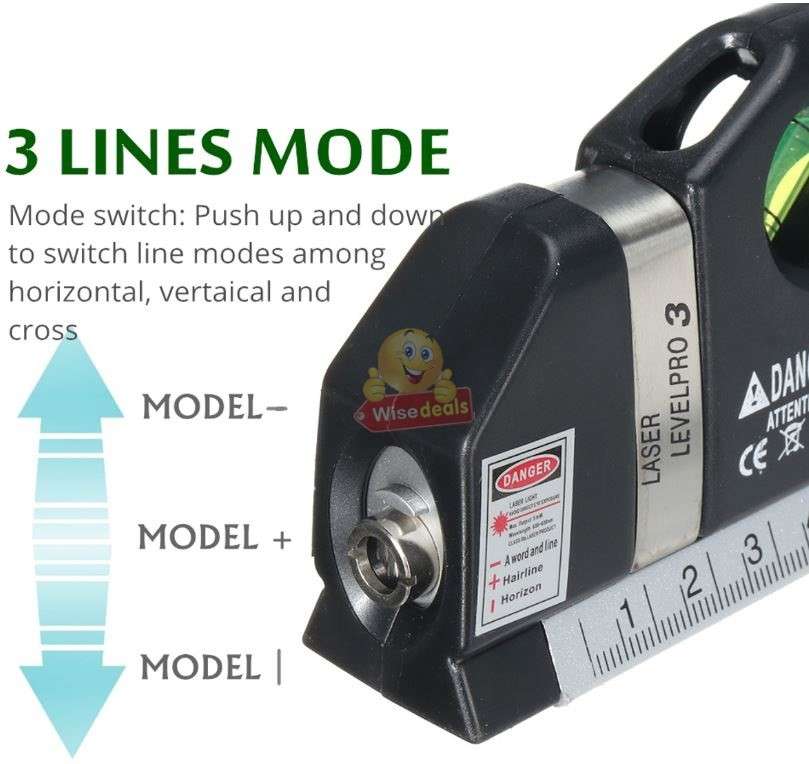Laser Level Pro 3 Multi-Purpose Measuring Tool With 2.5m Tape