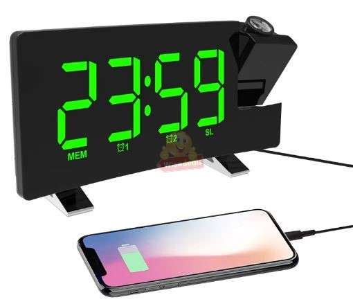 Time Projection Double Alarm FM LED Clock