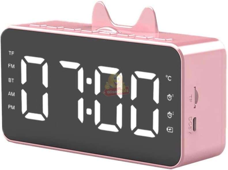 LCD Mirror Alarm clock with TF BLUETOOTH speaker, FM radio, and thermometer in PINK ONLY