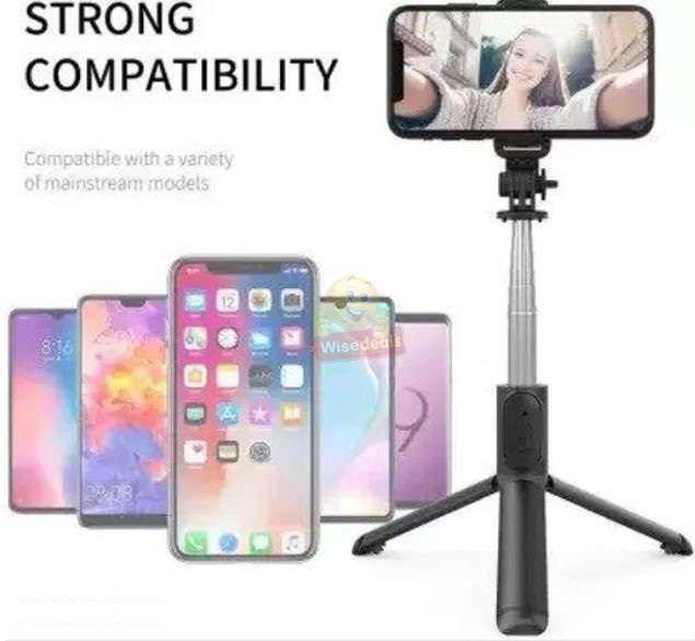 2-in-1 Bluetooth Tripod 360° Selfie Stick with Remote available in Black or Pink