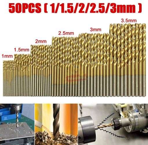 50 Piece Titanium Coated HSS Drill Bit Set