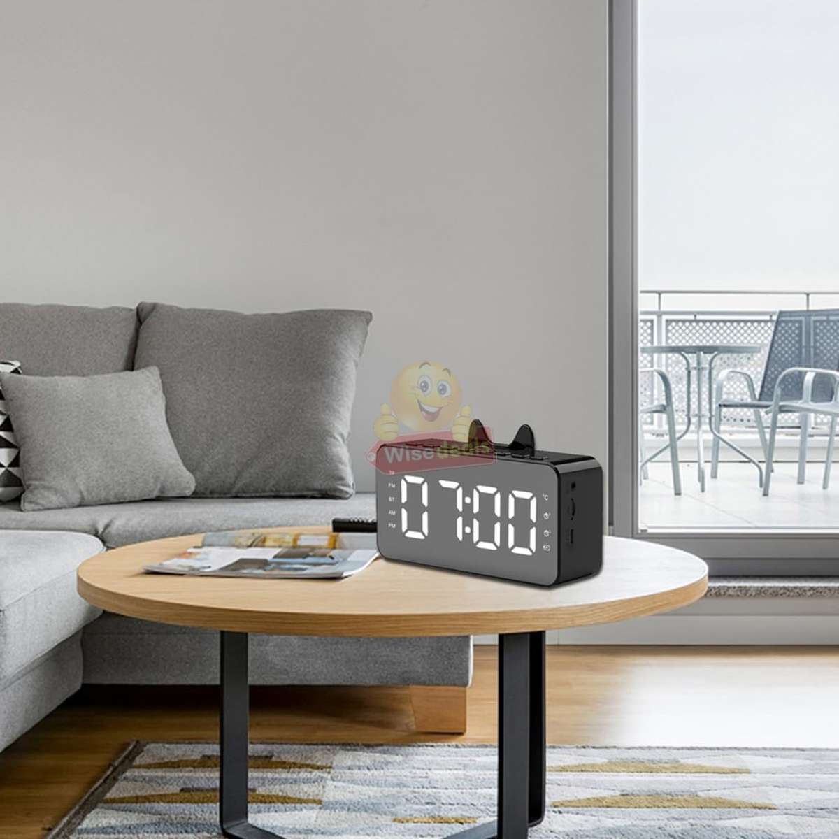 LCD Mirror Alarm Clock with TF Bluetooth Speaker FM Radio Thermometer Black