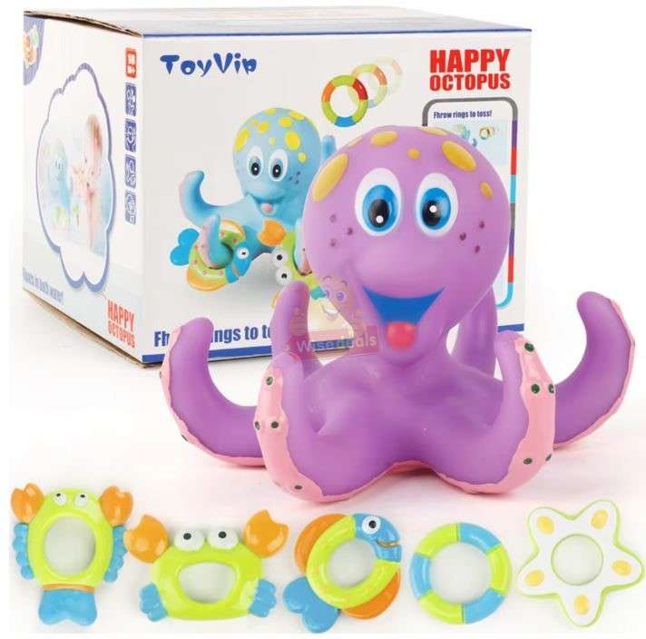 Floating Purple Octopus with 5 Hoopla Rings Interactive Bath Toy