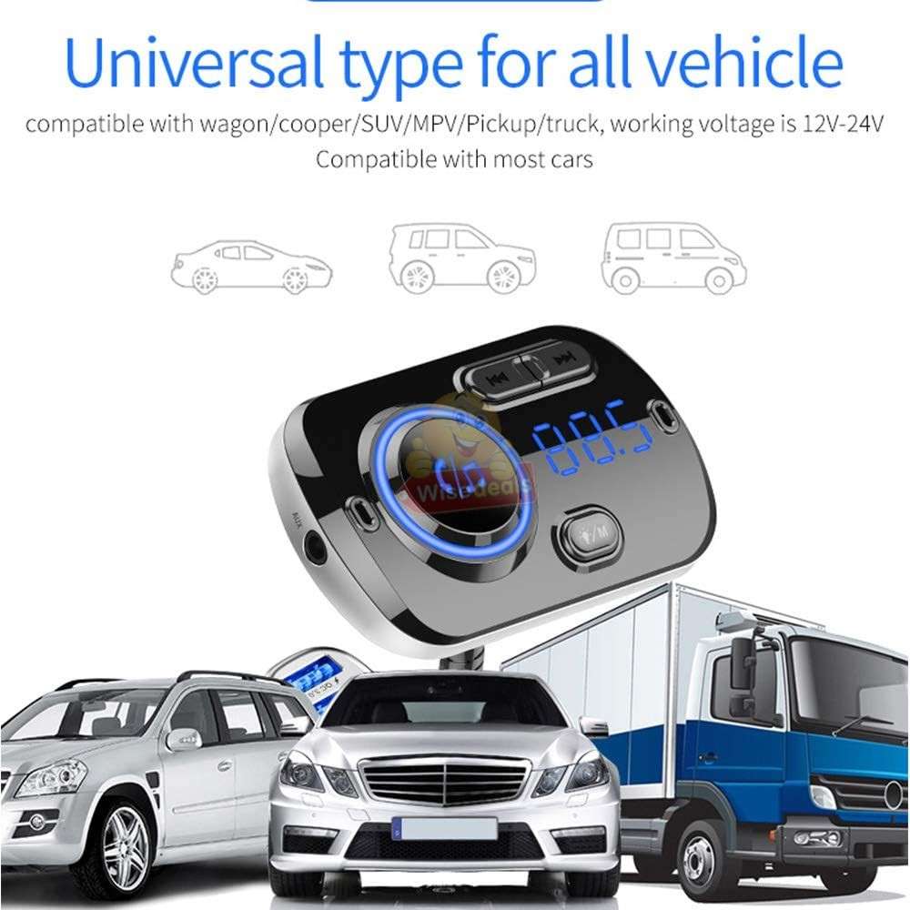 Car FM Bluetooth Transmitter with Google voice assistance and 2 charging ports