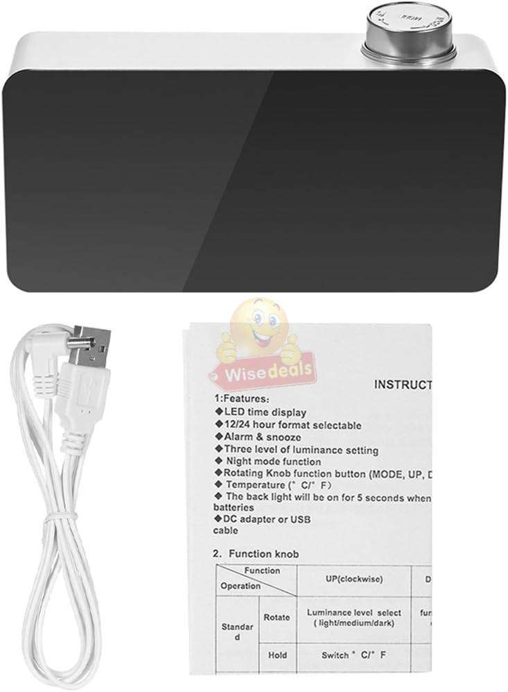 Digital Temperature Mirror Night Mode LED Alarm Clock