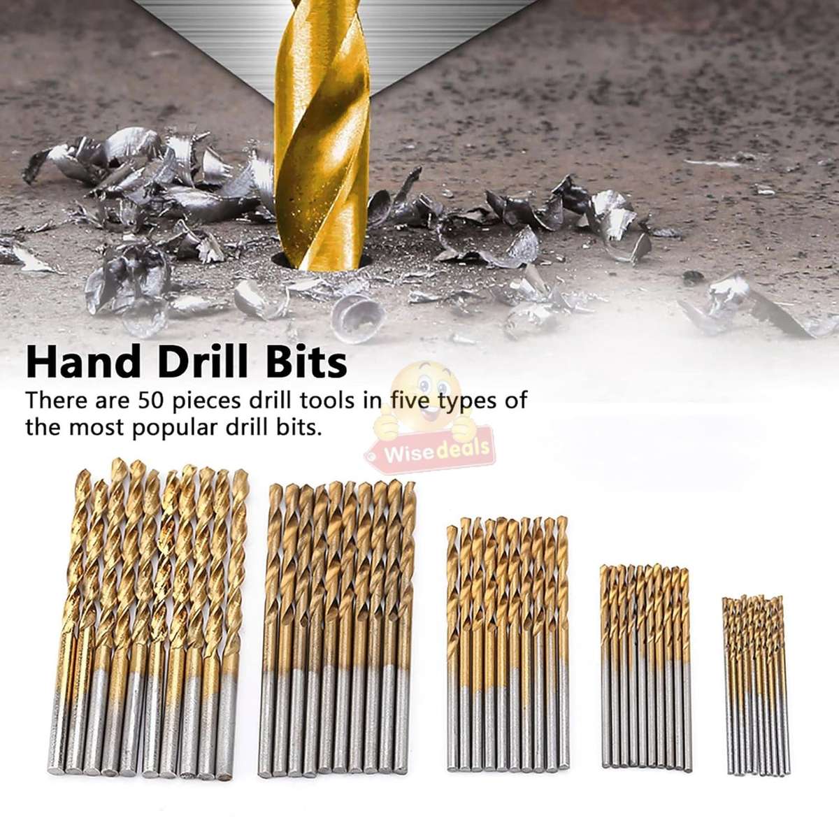 50 Piece Titanium Coated HSS Drill Bit Set