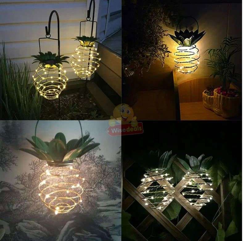 2 Piece SOLAR Pineapple Shape Outdoor Iron Wire Art Hanging Light