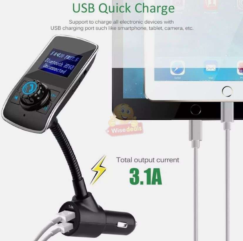 Bluetooth FM Transmitter and Fast Charger Wireless Radio and Music Receiver