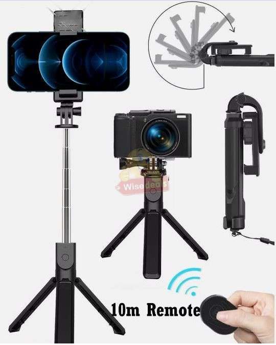 2-in-1 Bluetooth Tripod 360° Selfie Stick with Remote available in Black or Pink