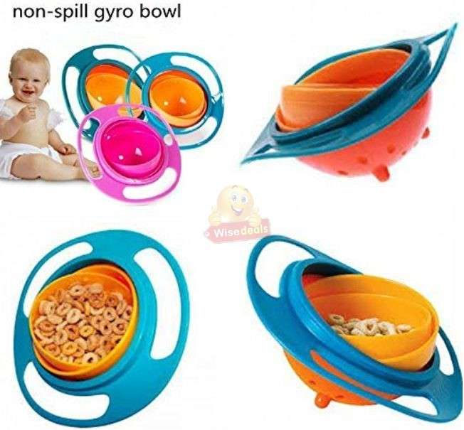 Non-spill Feeding 360° Rotating Gyro Bowl