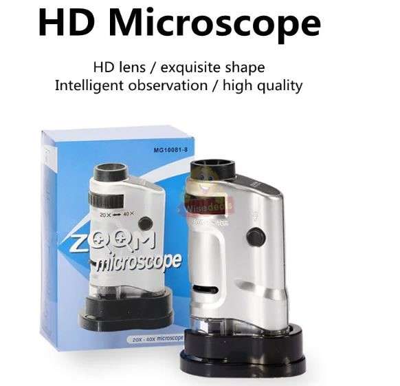 Handheld Mini Pocket Microscope 20X - 40X Optical Zoom with LED Light