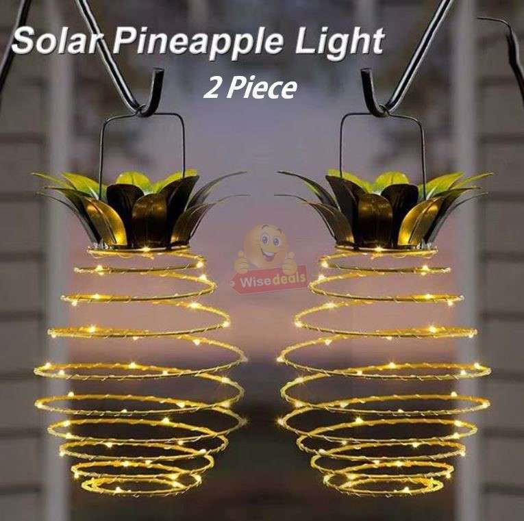 2 Piece SOLAR Pineapple Shape Outdoor Iron Wire Art Hanging Light
