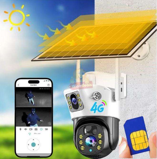 SOLAR Dual Lens & Dual Screen PTZ IP 4G Sim Card Camera