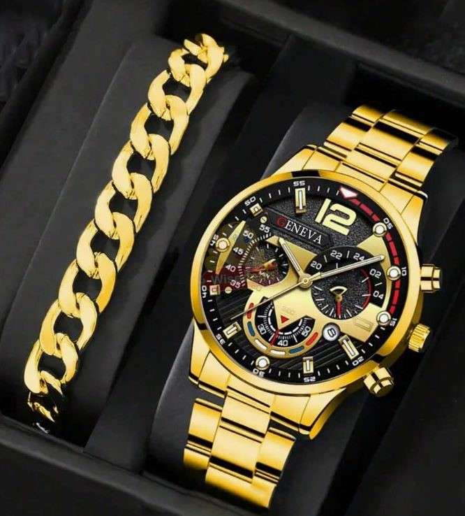 2 Piece Mens Watch and Bracelet Set includes Complimentary Gift Box