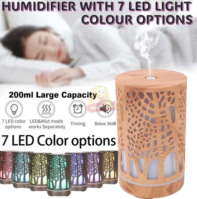 Wood Grain 7 LED Colour Light and Ultrasonic Humidifier Aroma Diffuser