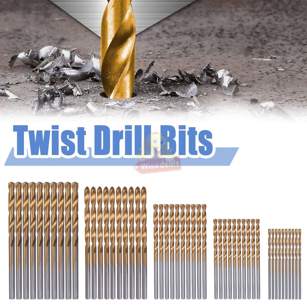 50 Piece Titanium Coated HSS Drill Bit Set