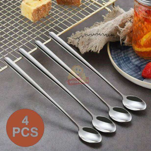 4 Piece Set Stainless Steel Long Handle Teaspoons