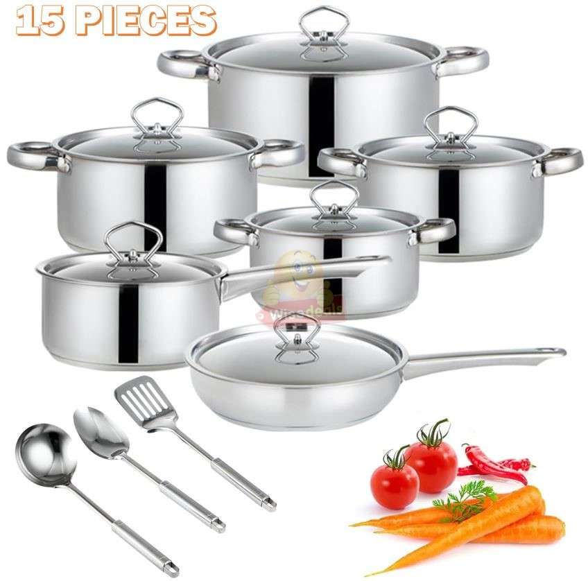 15 Piece Stainless Steel Mirror Polished Cookware set