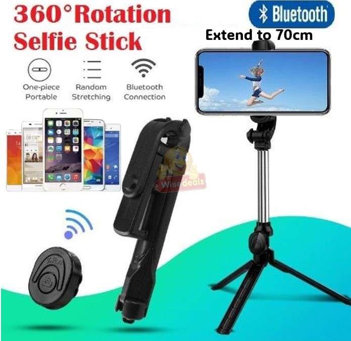 2-in-1 Bluetooth Tripod 360° Selfie Stick with Remote available in Black or Pink