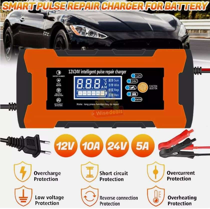 12V 10A -24V 5A Intelligent Pulse Repair LCD Display Battery Charger - START R1 ONLY
