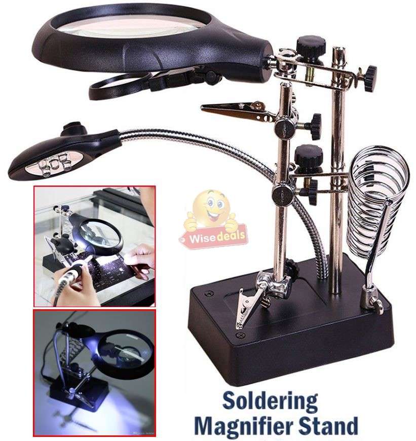 5 LED Auxiliary Clip Magnifier Soldering Stand with AC/DC Interchangeable