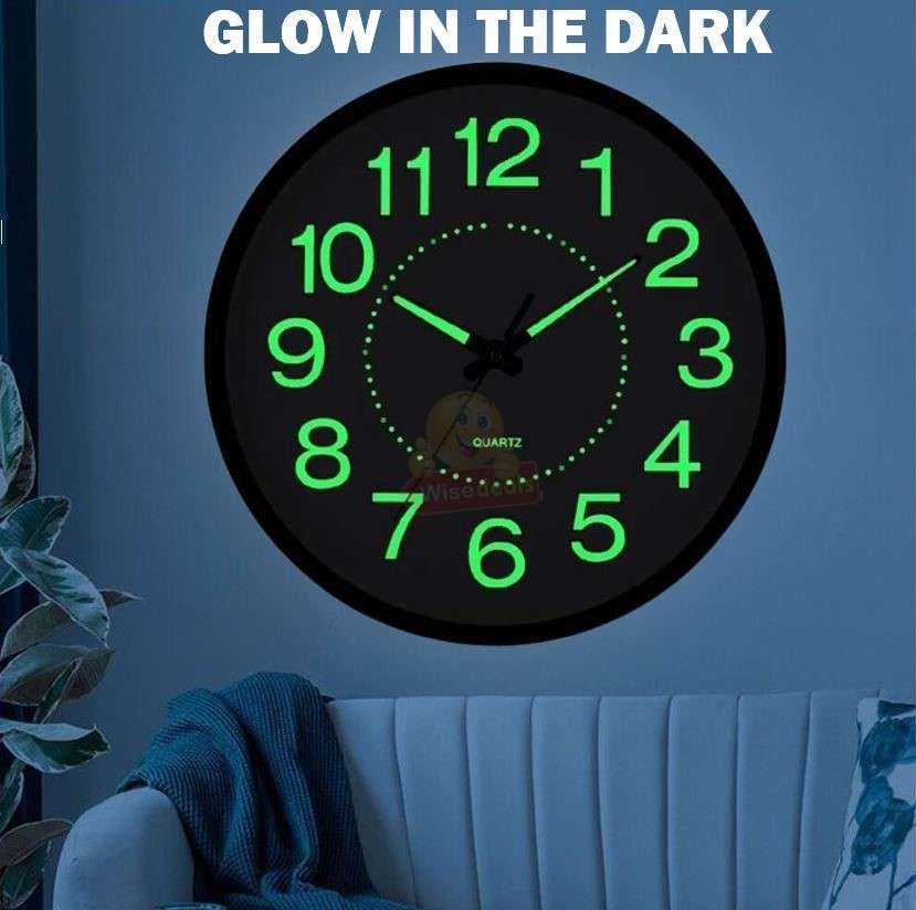 Large Luminous 3D Silent Glow in the Dark Quartz Wall Clock