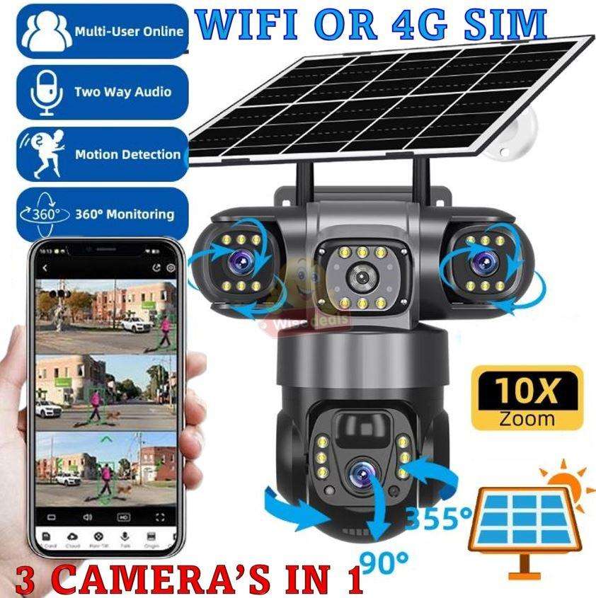 3 Camera Waterproof SOLAR IP WIFI or 4G (Sim Card) Camera