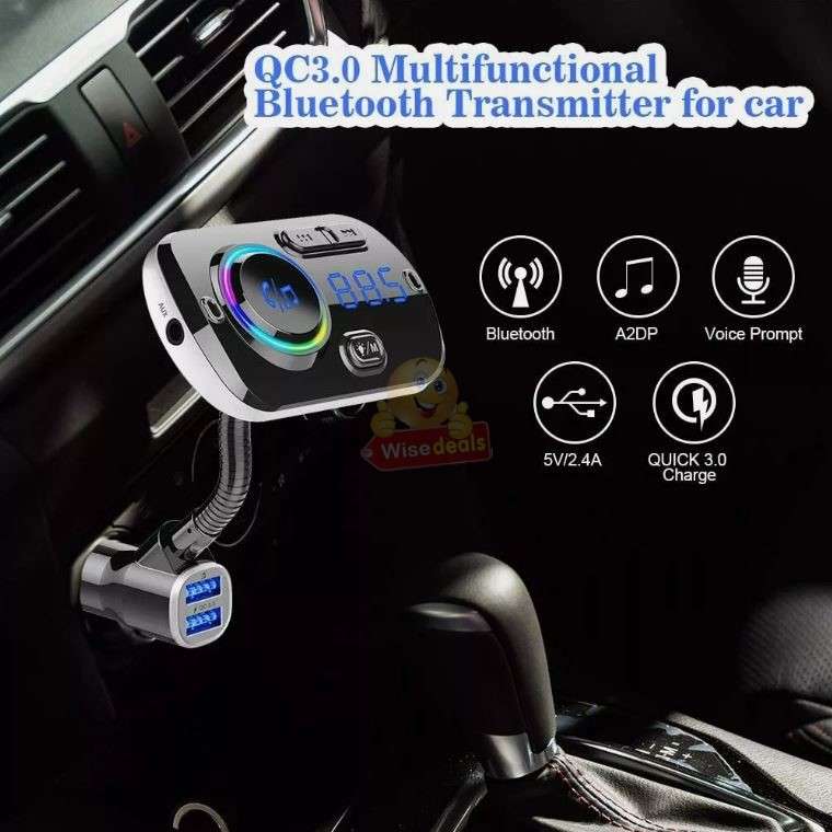 Car FM Bluetooth Transmitter with Google voice assistance and 2 charging ports
