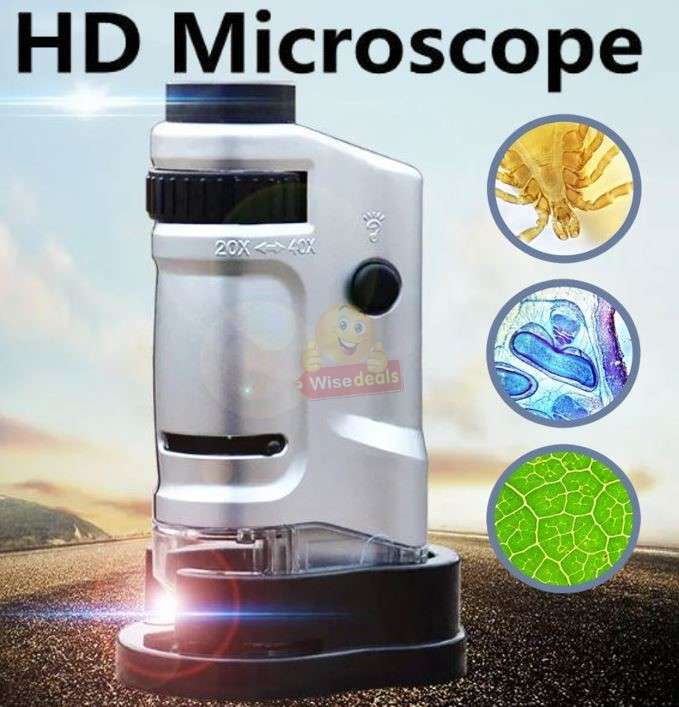 Handheld Mini Pocket Microscope 20X - 40X Optical Zoom with LED Light