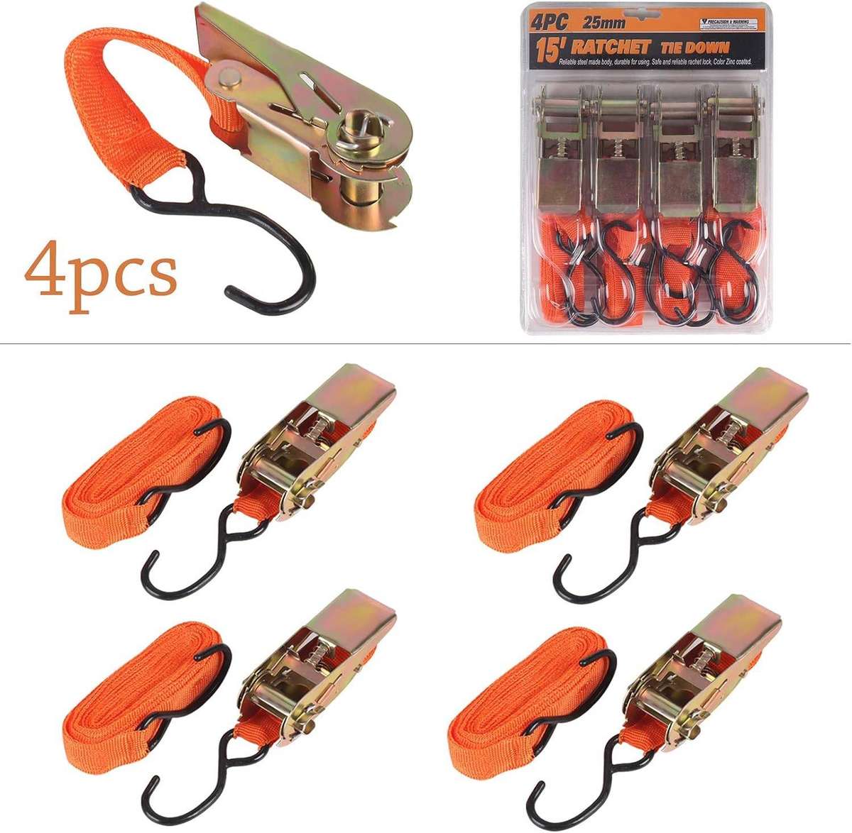 4 Piece Adjustable Ratchet Strap Set