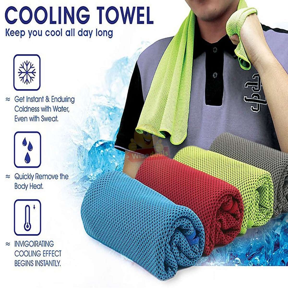 Instant Cooling Towel, Simply just Wet it, Wing it and Snap it and it will get Cooler