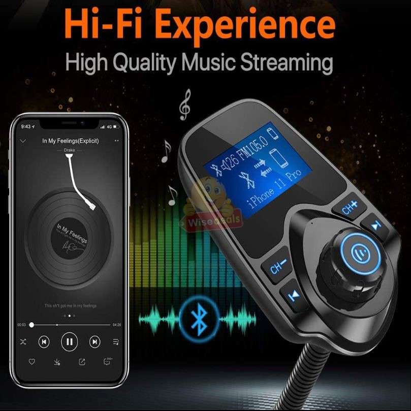 Bluetooth FM Transmitter and Fast Charger Wireless Radio and Music Receiver