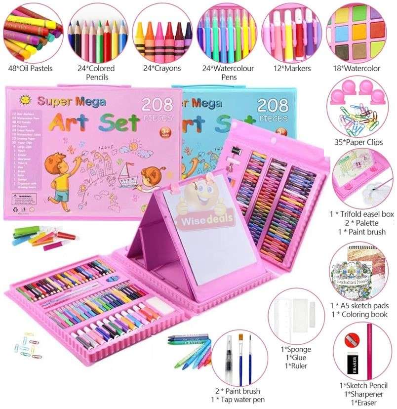 Super Mega 208 Piece Premium Art Set, Keep your Child busy for Hours and a Great Gift