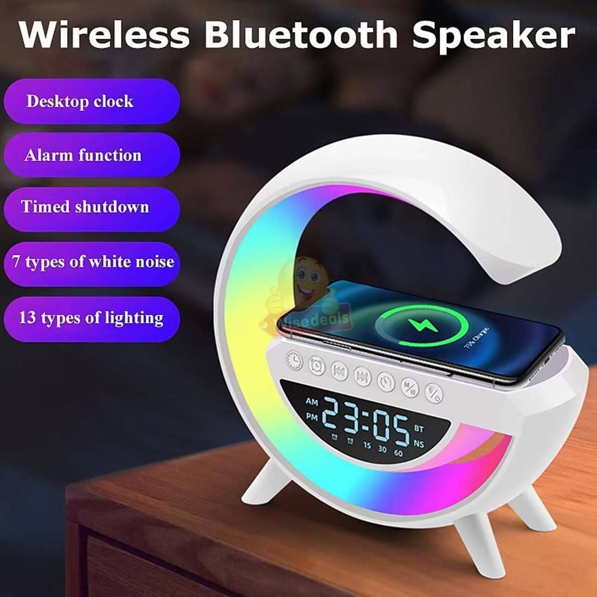 Mini LED Wireless Charging Speaker Alarm Clock FM Radio