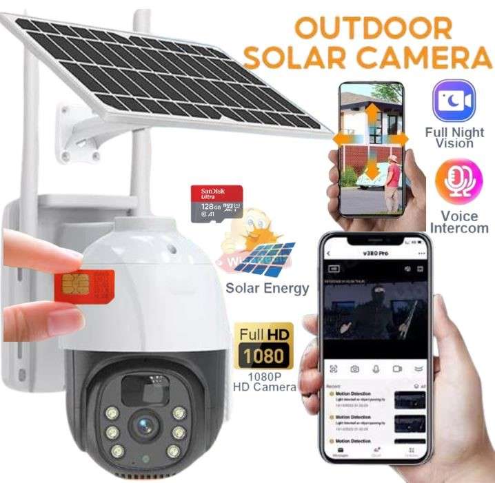 4G PT SIM CARD Waterproof IP SOLAR Camera, Day and Night Vision, Two-Way Audio, EeseCloud APP