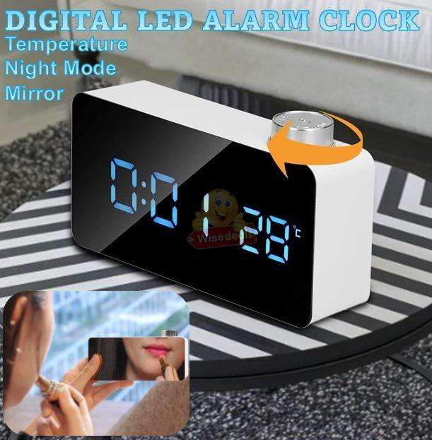 Digital Temperature Mirror Night Mode LED Alarm Clock