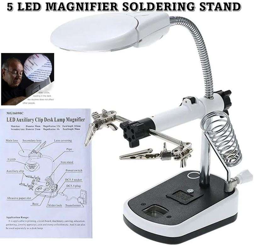 5 LED Light Auxiliary Lamp Soldering Stand Magnifier