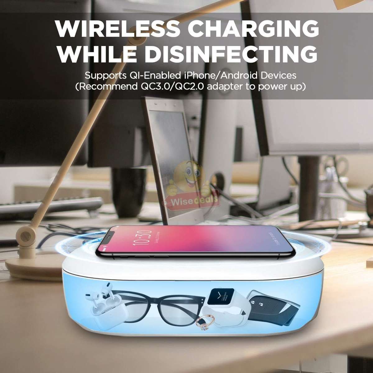 3 in 1 Fast Wireless Charger and UV Sanitizer Case Station in Black
