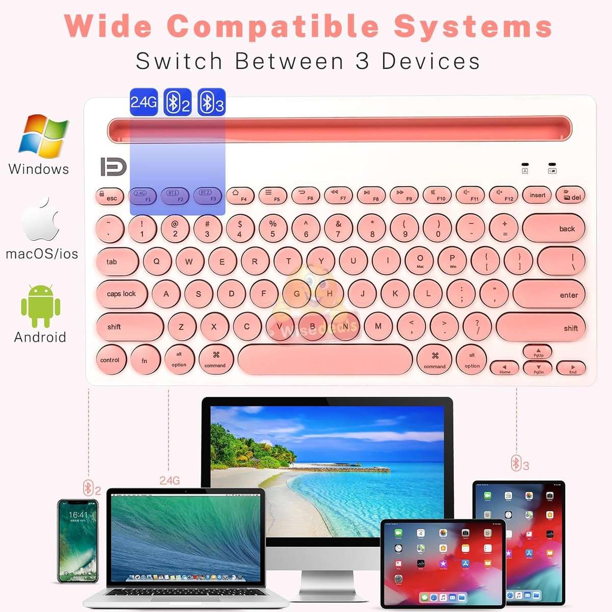 3 Channels Universal Wireless Bluetooth Slim Keyboard for Tablets Phone