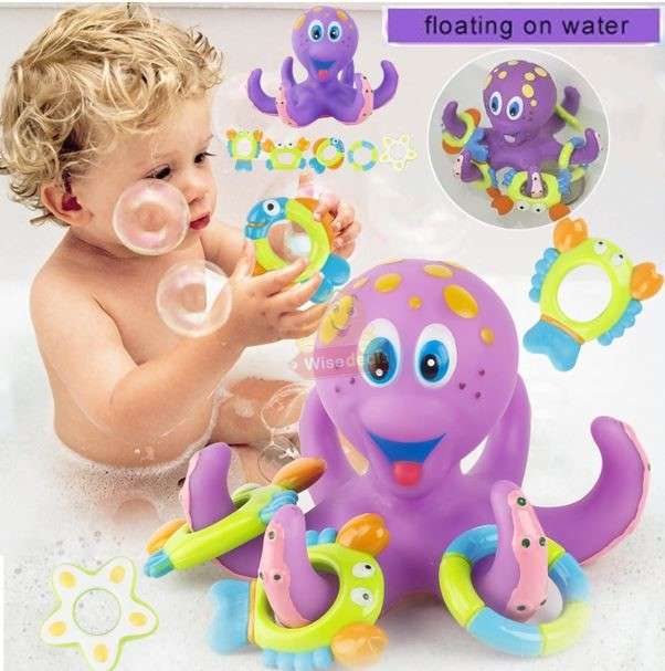 Floating Purple Octopus with 5 Hoopla Rings Interactive Bath Toy